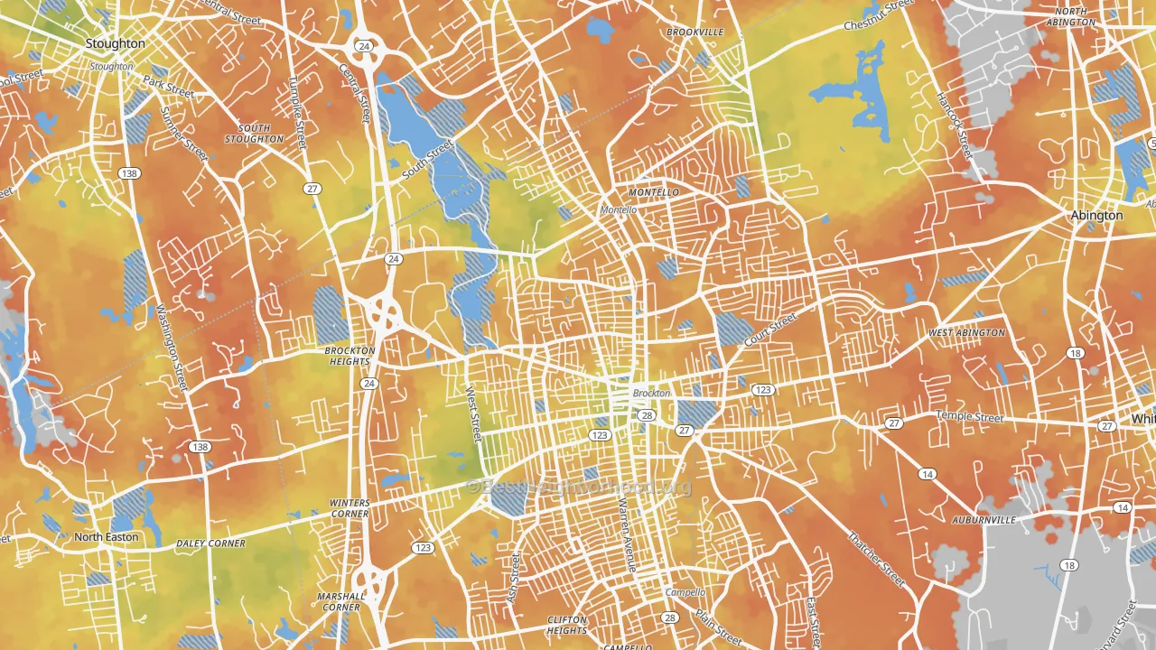 Bike Grade map of Montello, Brockton, MA
