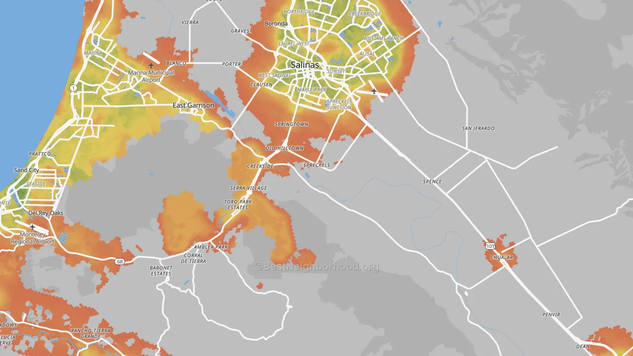 Bike Grade map of Monterey County, CA