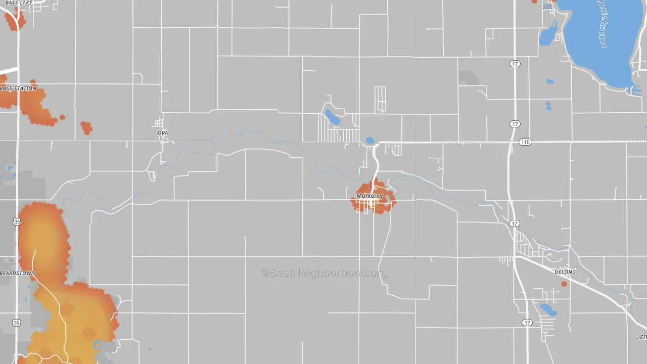 Bike Grade map of Monterey, IN