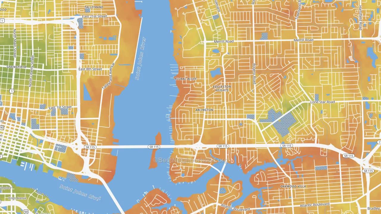 Bike Grade map of Monterey, Jacksonville, FL