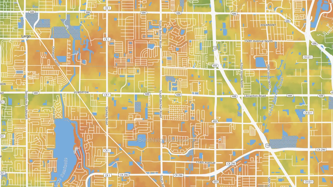Bike Grade map of Monterey Lakes, Largo, FL