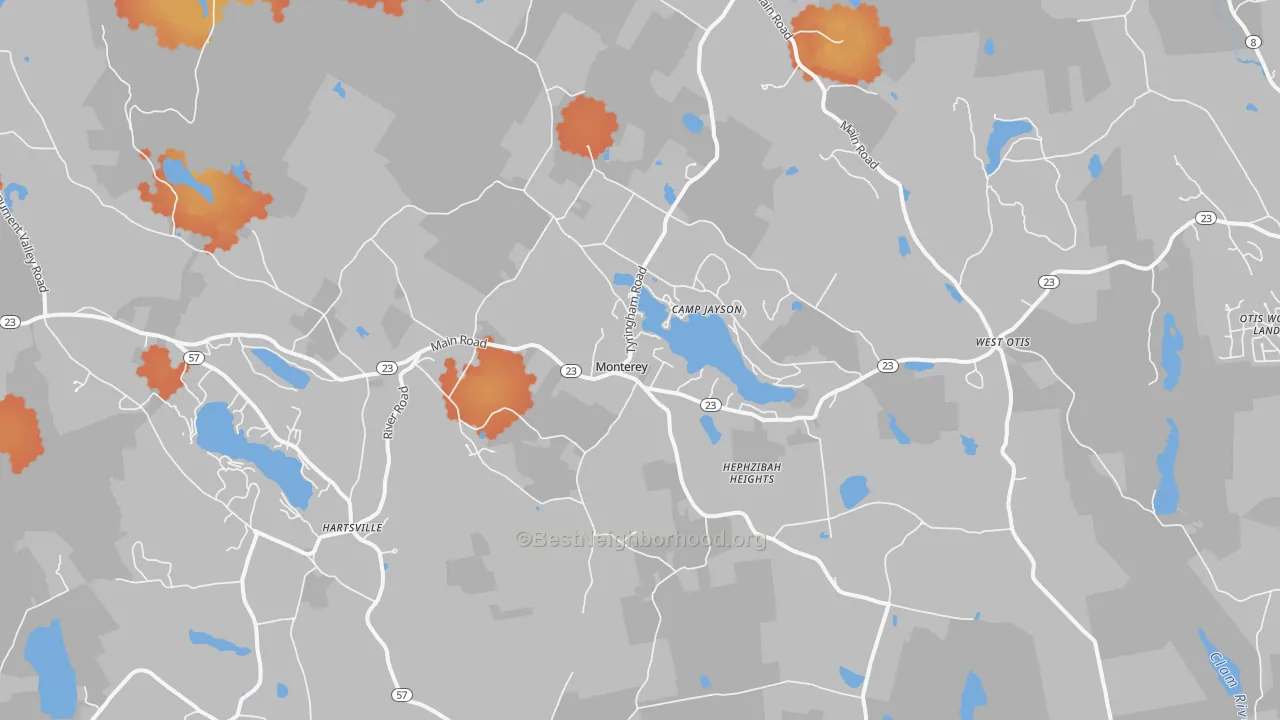 Bike Grade map of Monterey, MA