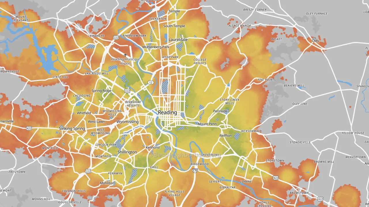 Bike Grade map of Monterey, PA