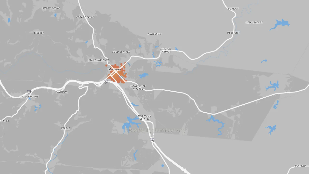Bike Grade map of Monterey, TN