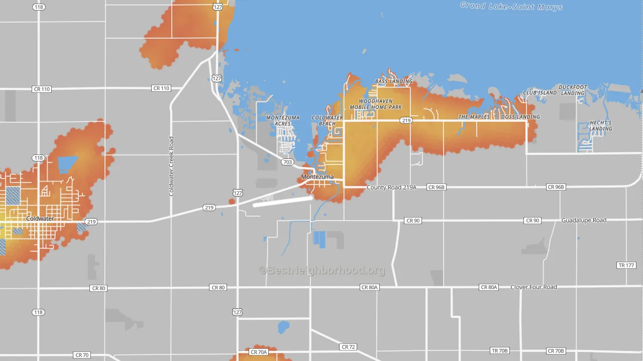 Bike Grade map of Montezuma, OH