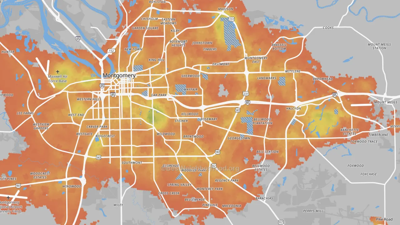 Bike Grade map of Montgomery, AL