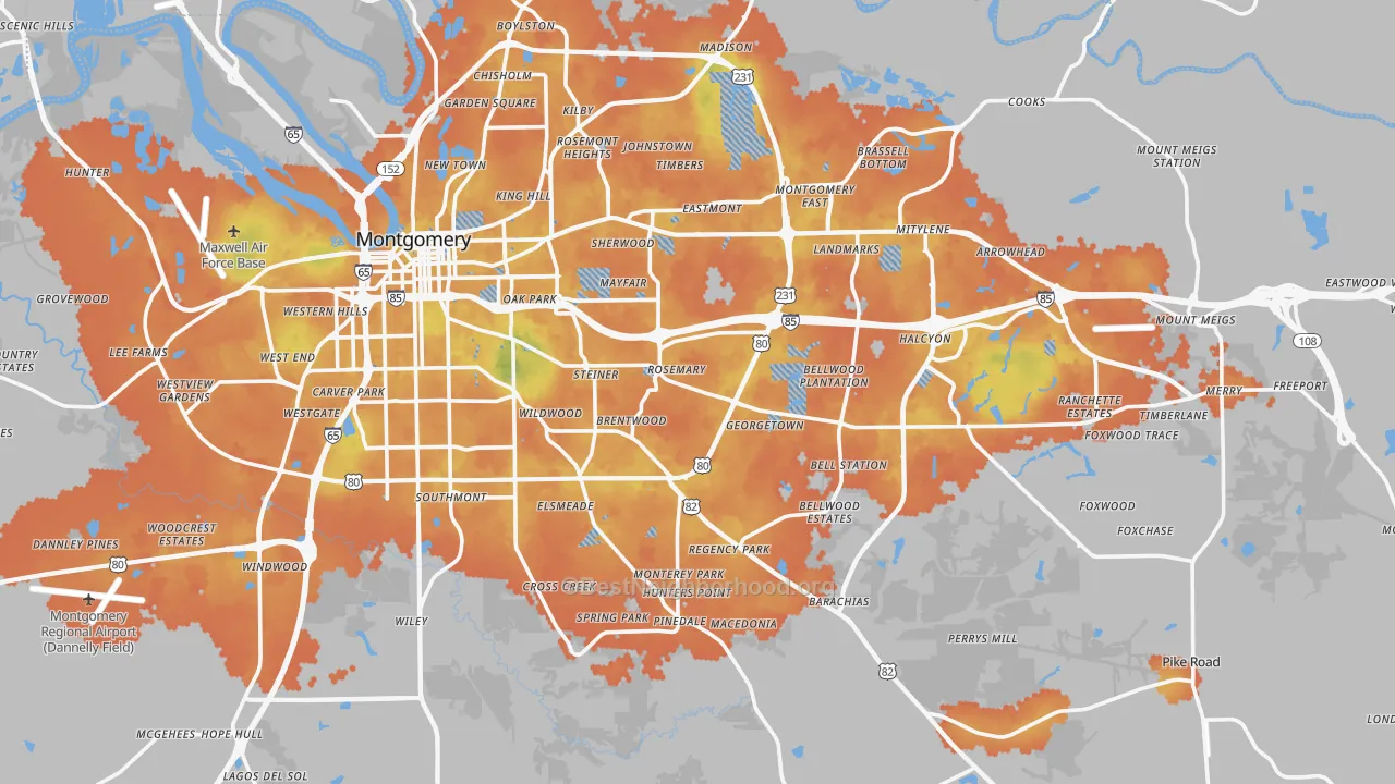Bike Grade map of Montgomery County, AL