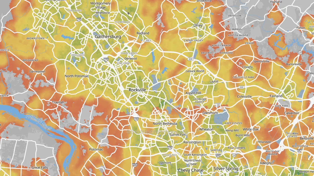 Bike Grade map of Montgomery County, MD
