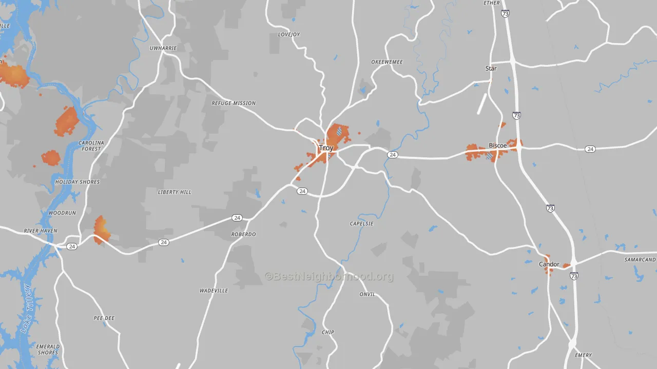Bike Grade map of Montgomery County, NC