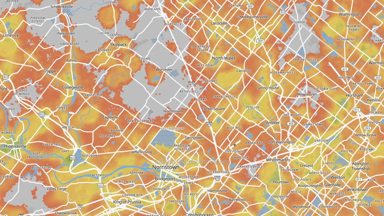 Bike Grade map of Montgomery County, PA