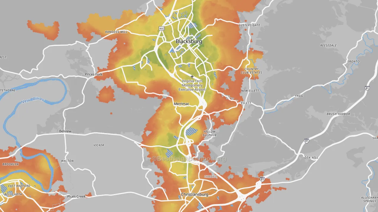 Bike Grade map of Montgomery County, VA