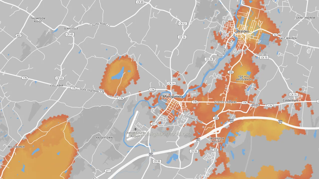 Bike Grade map of Montgomery, NY