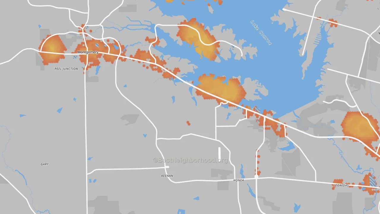 Bike Grade map of Montgomery, TX