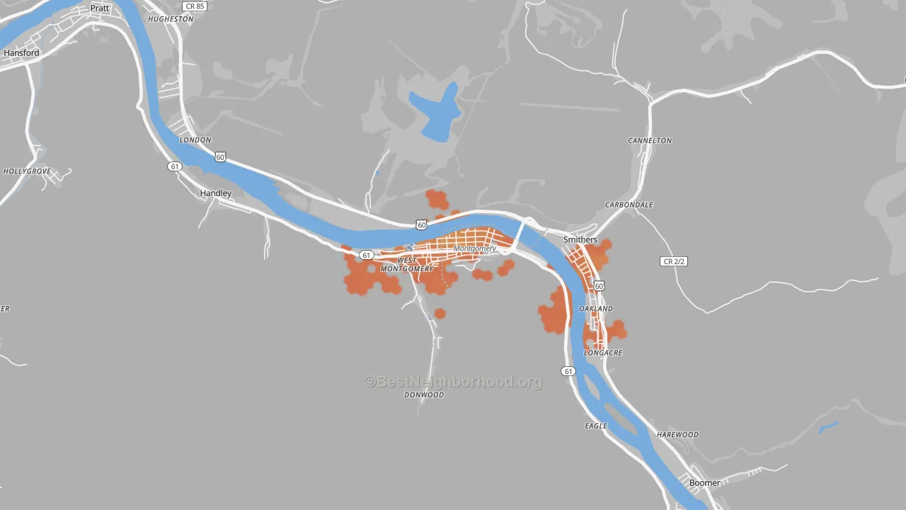 Bike Grade map of Montgomery, WV