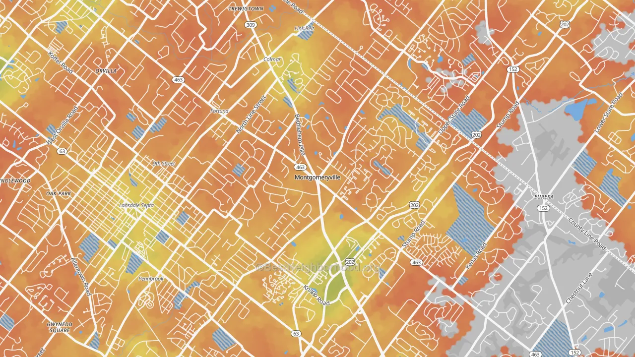 Bike Grade map of Montgomeryville, PA