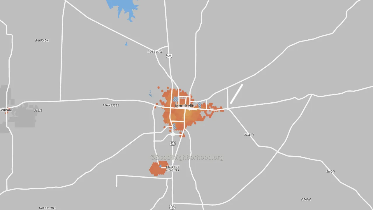 Bike Grade map of Monticello, AR
