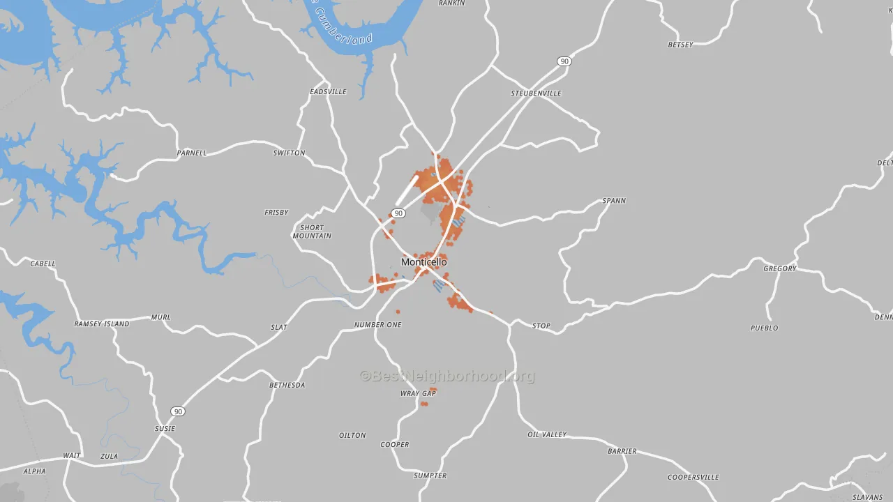 Bike Grade map of Monticello, KY
