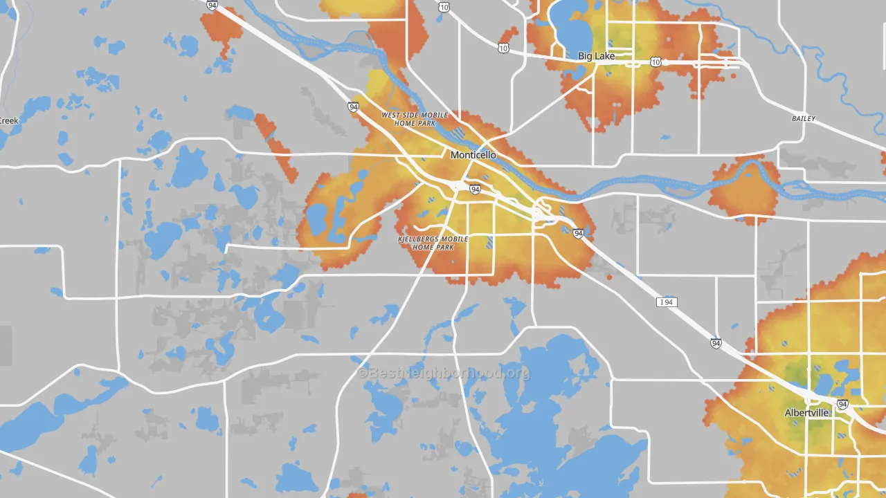 Bike Grade map of Monticello, MN
