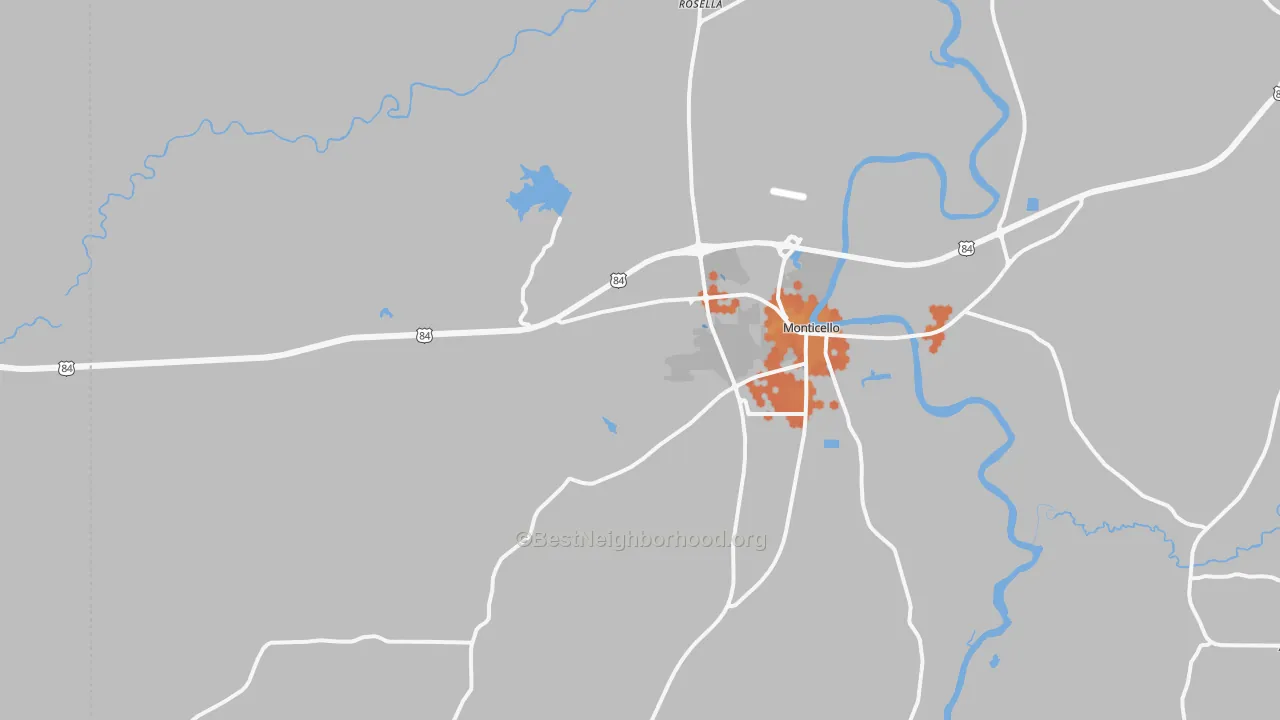 Bike Grade map of Monticello, MS