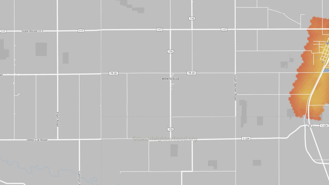 Bike Grade map of Monticello, OH
