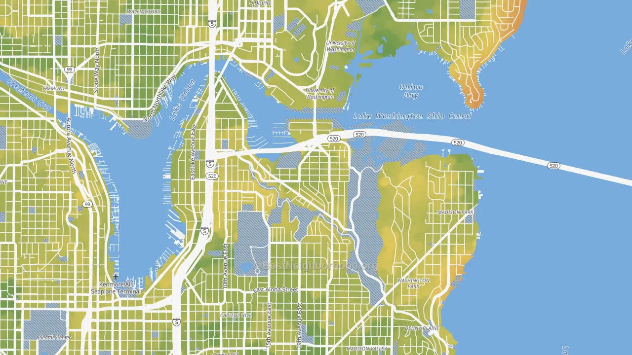 Bike Grade map of Montlake, Seattle, WA