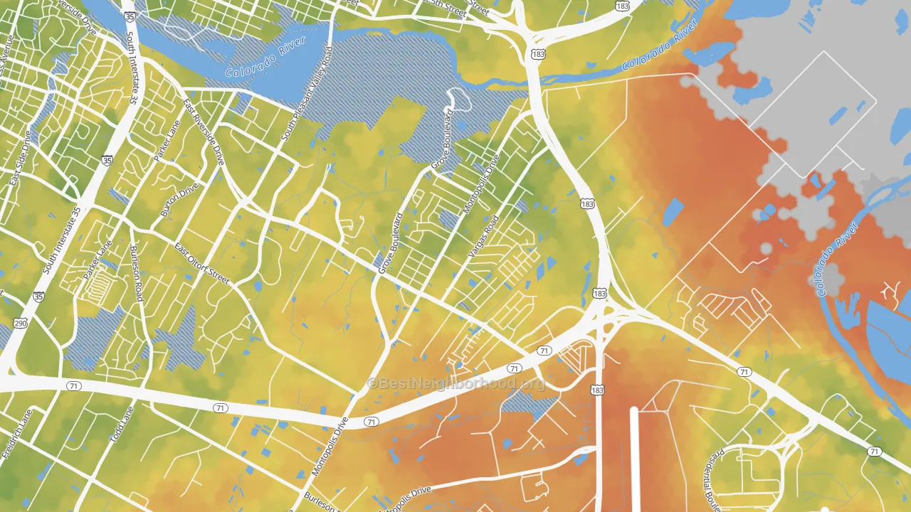 Bike Grade map of Montopolis, Austin, TX
