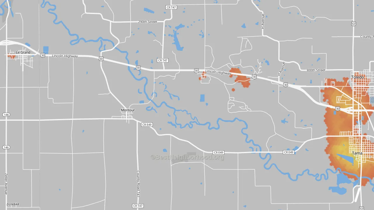 Bike Grade map of Montour, IA