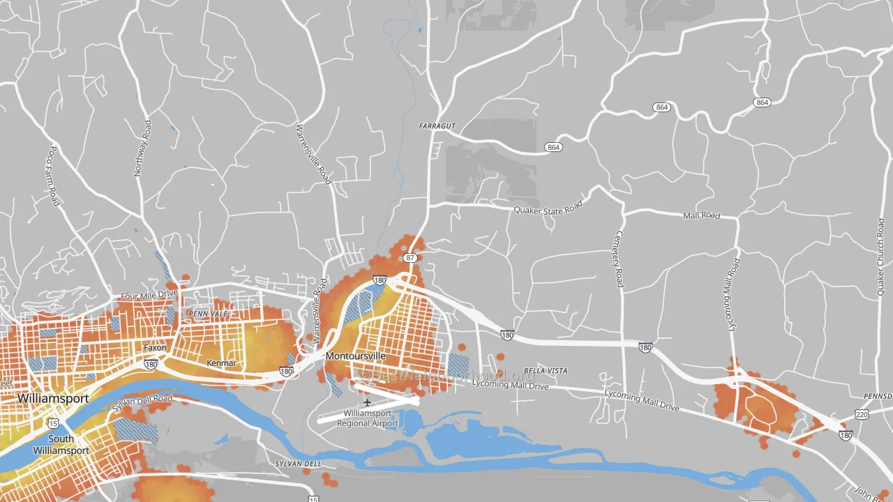 Bike Grade map of Montoursville, PA