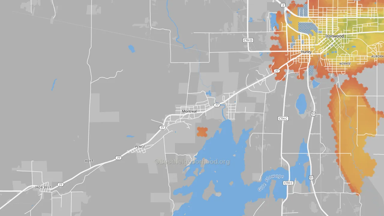 Bike Grade map of Montreal, WI