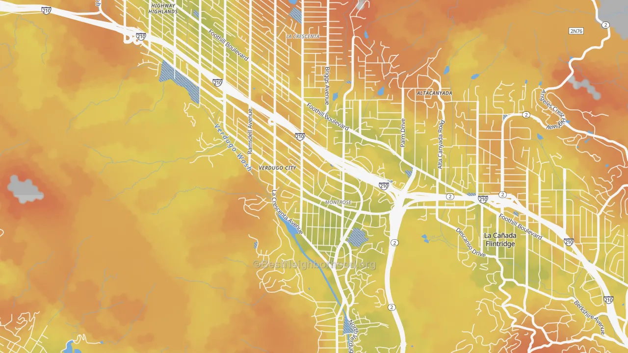Bike Grade map of Montrose, CA