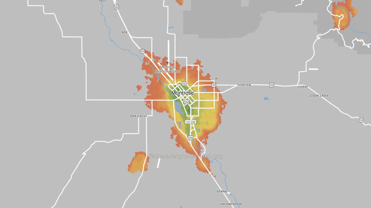 Bike Grade map of Montrose, CO