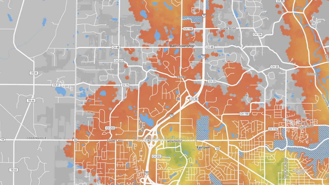 Bike Grade map of Montrose-Ghent, OH