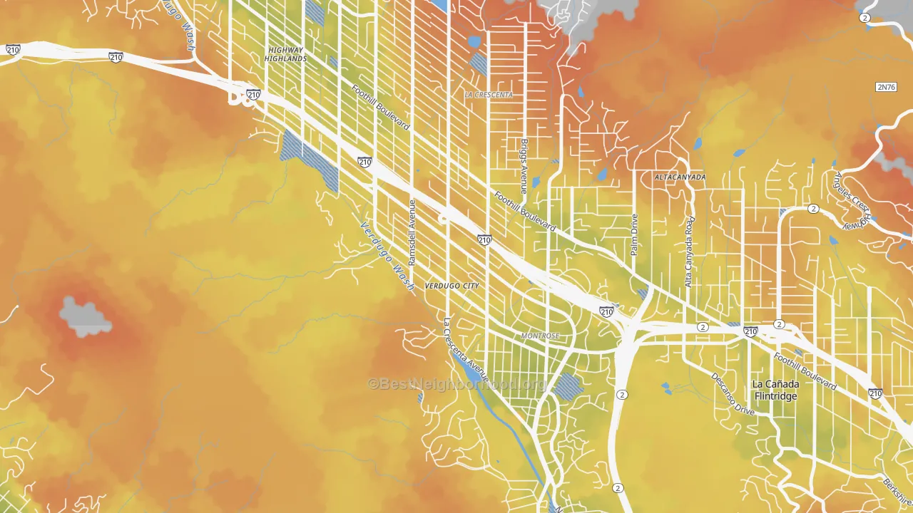 Bike Grade map of Montrose Verdugo City, La Crescenta, CA