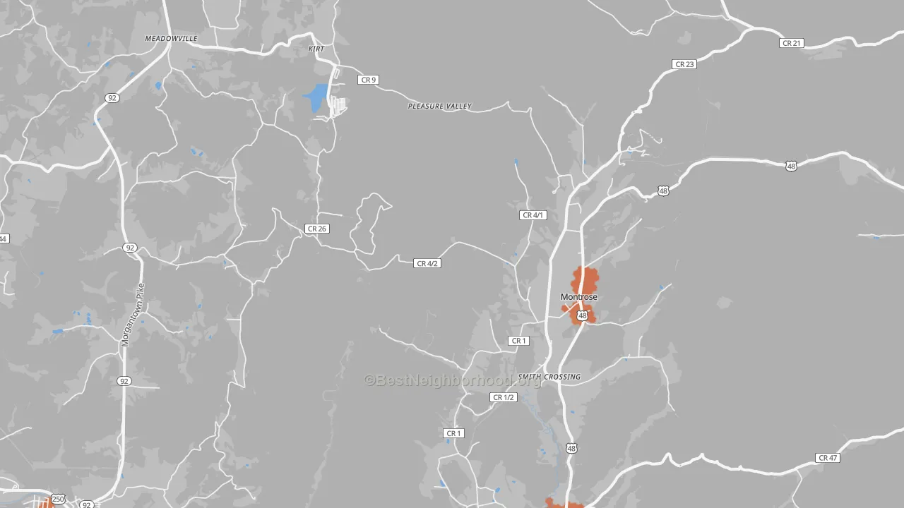 Bike Grade map of Montrose, WV
