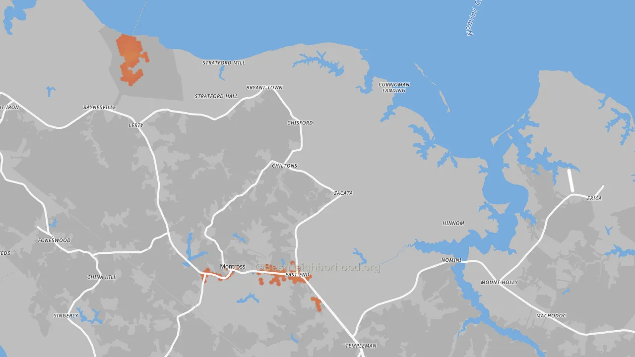 Bike Grade map of Montross, VA