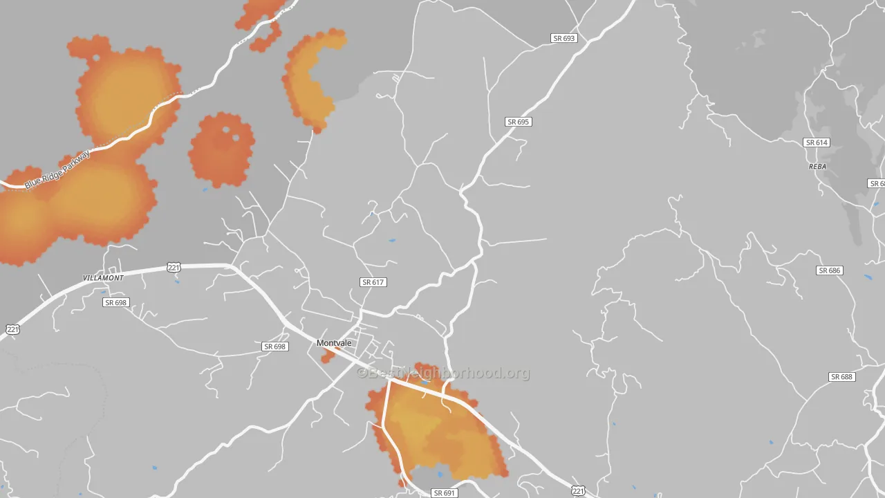 Bike Grade map of Montvale, VA
