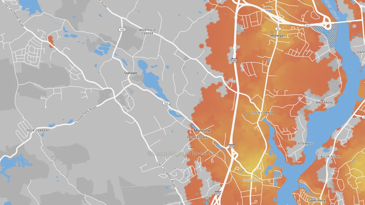 Bike Grade map of Montville, CT