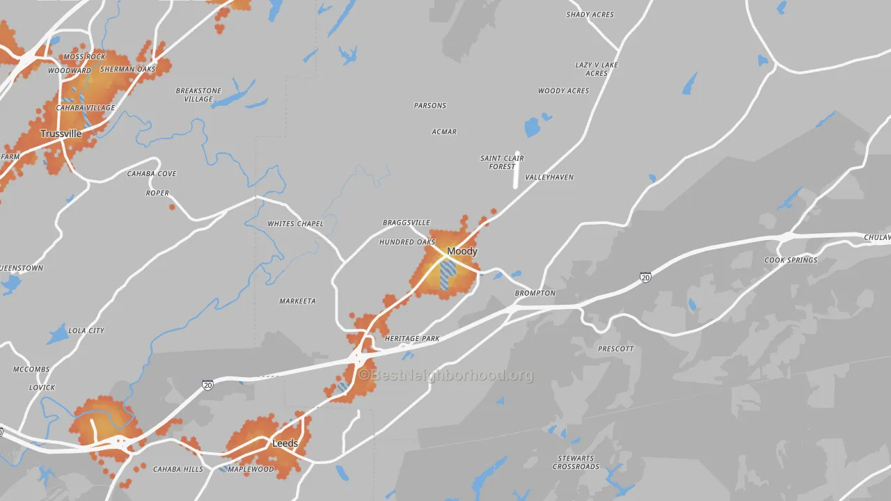 Bike Grade map of Moody, AL