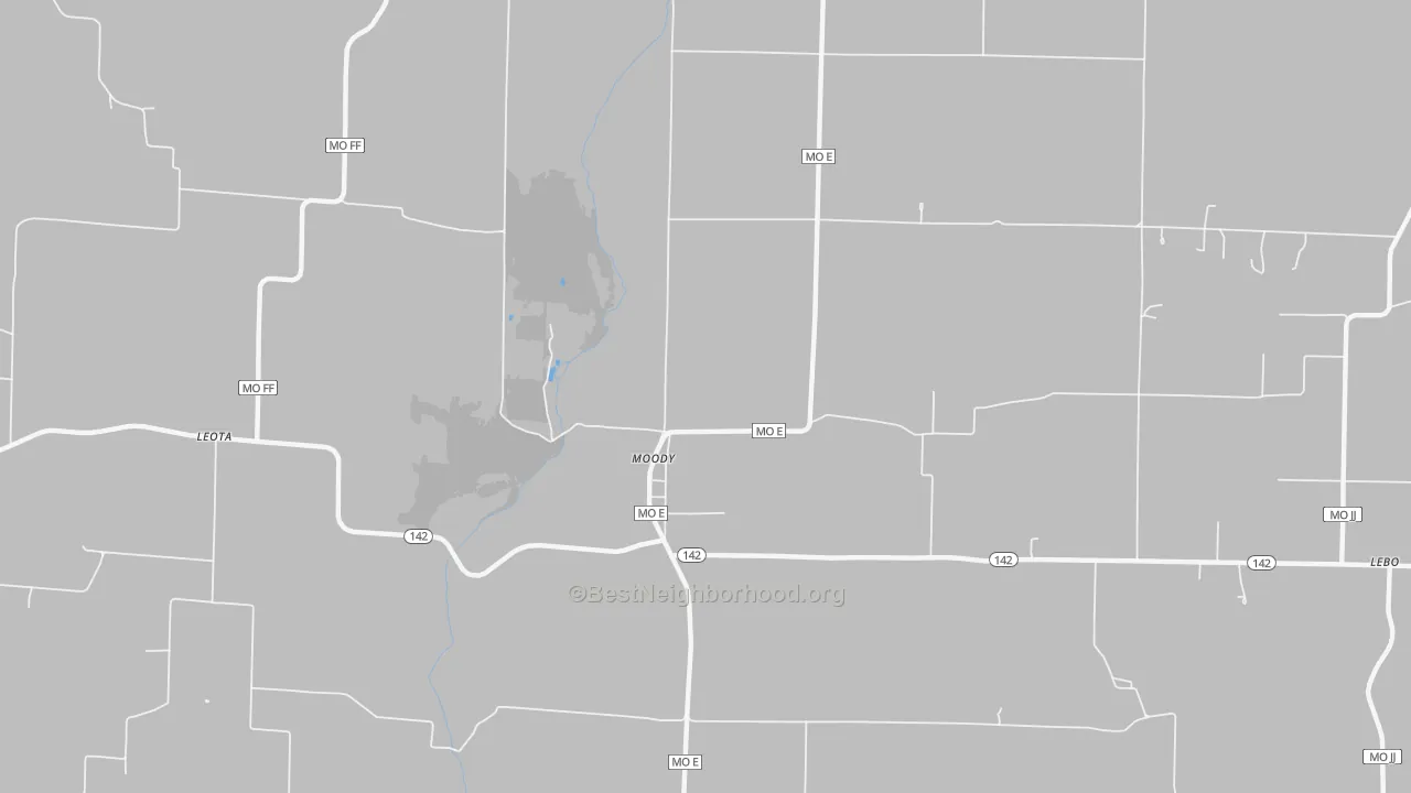 Bike Grade map of Moody, MO