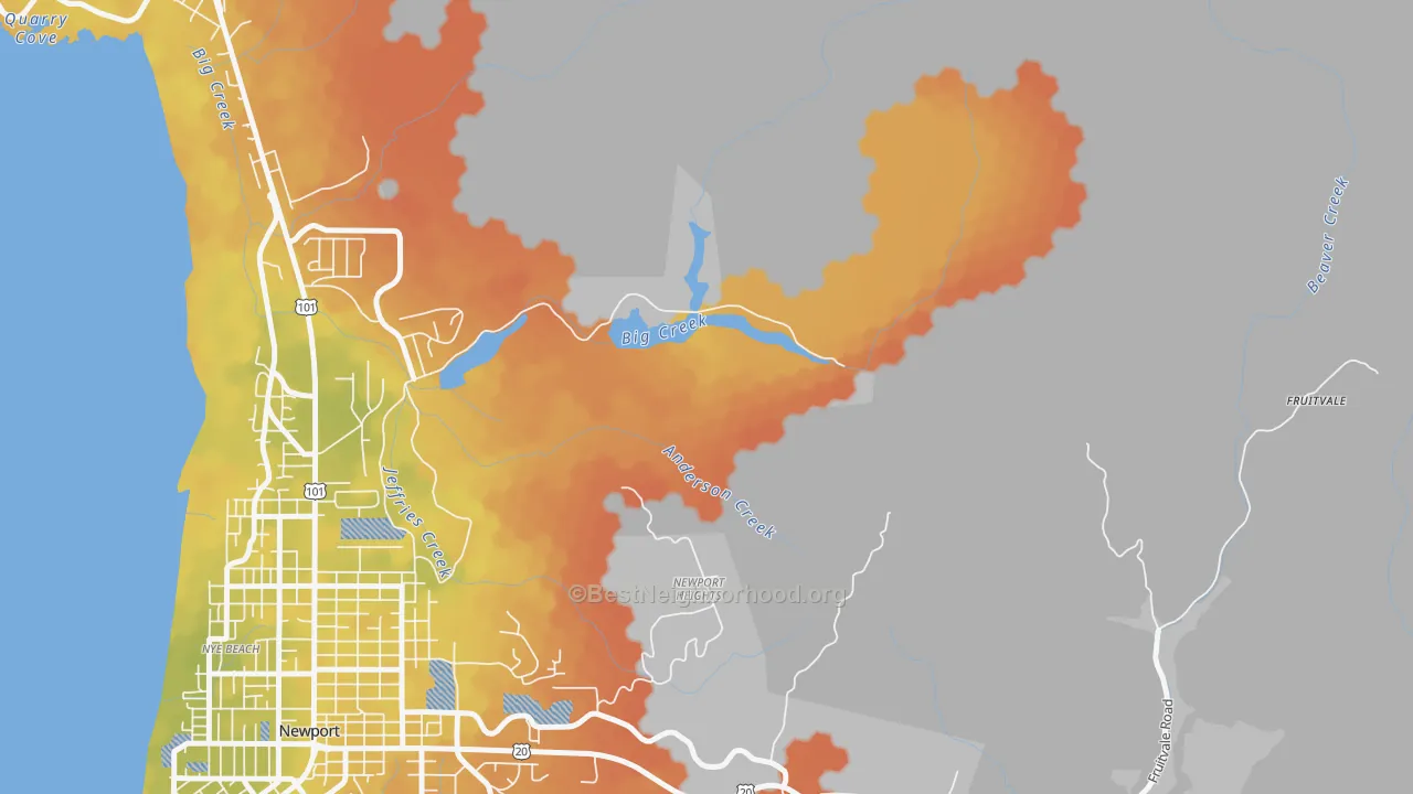 Bike Grade map of Moody, OR