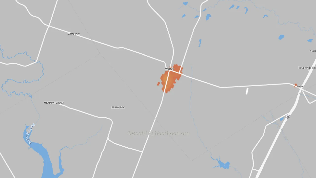 Bike Grade map of Moody, TX