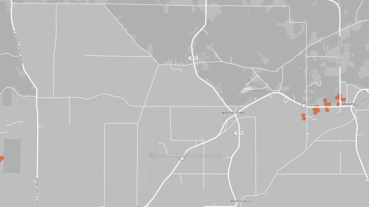 Bike Grade map of Mooers Forks, NY