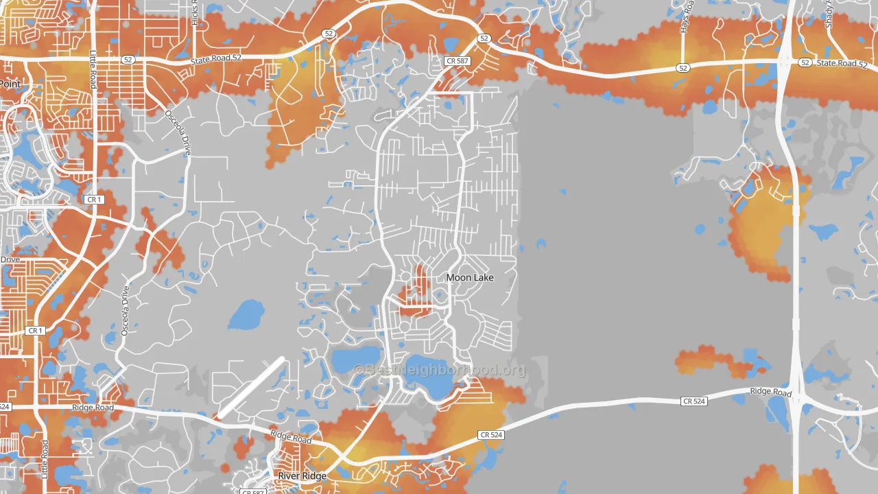 Bike Grade map of Moon Lake Estates, Moon Lake, FL