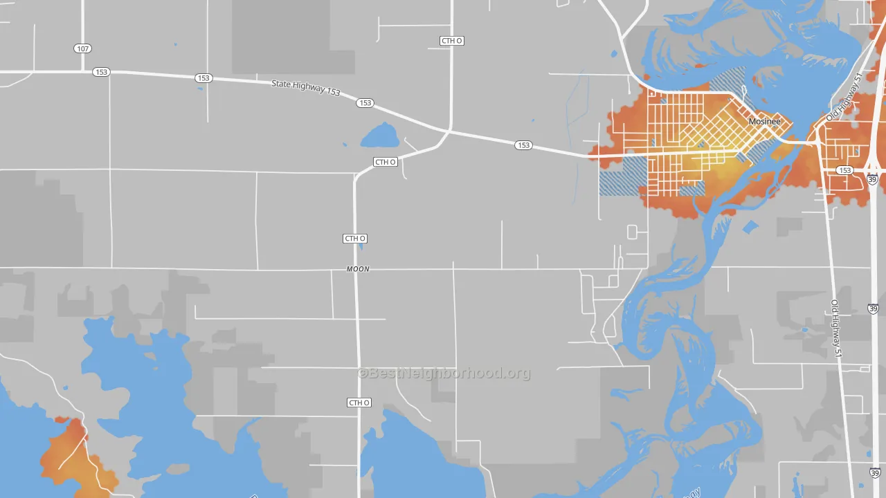 Bike Grade map of Moon, WI
