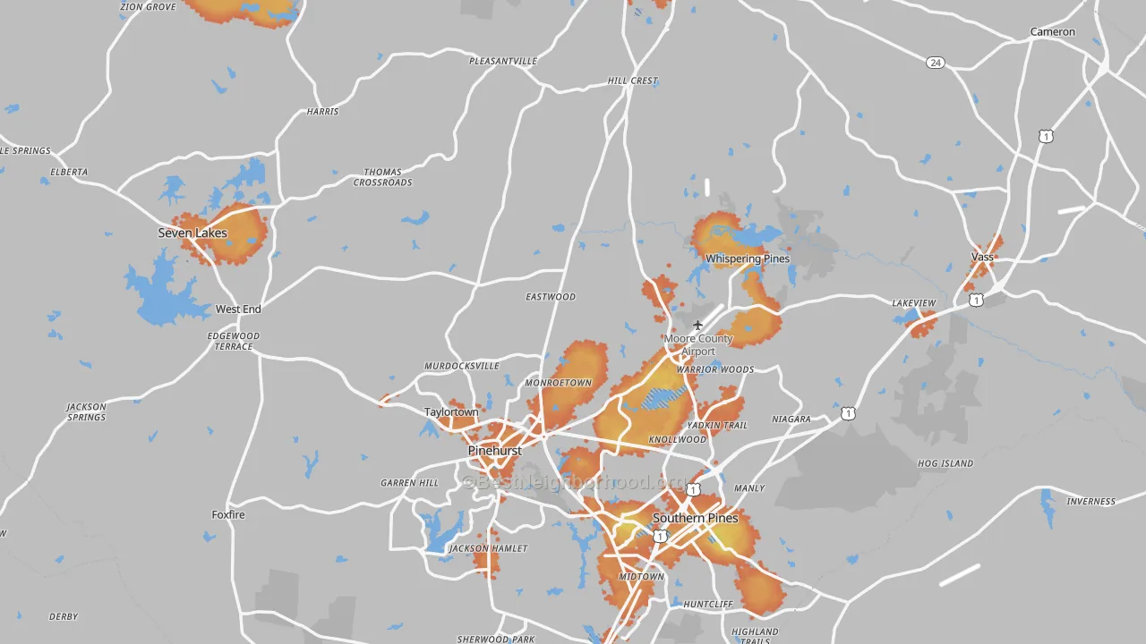 Bike Grade map of Moore County, NC