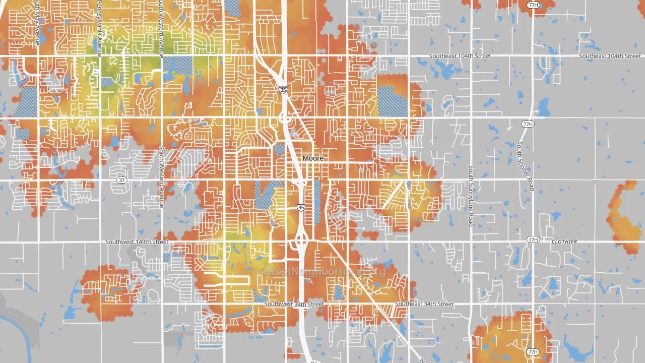 Bike Grade map of Moore, OK