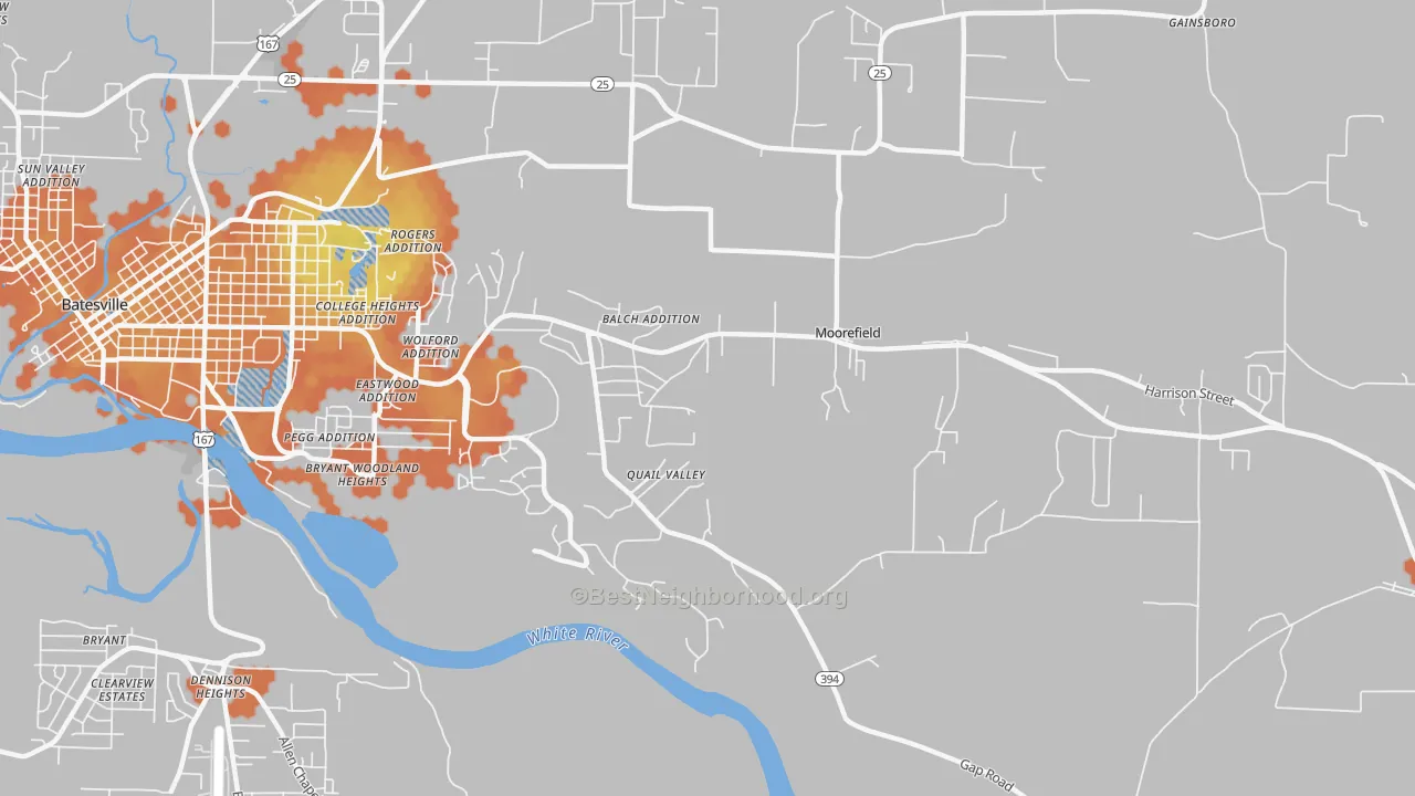Bike Grade map of Moorefield, AR
