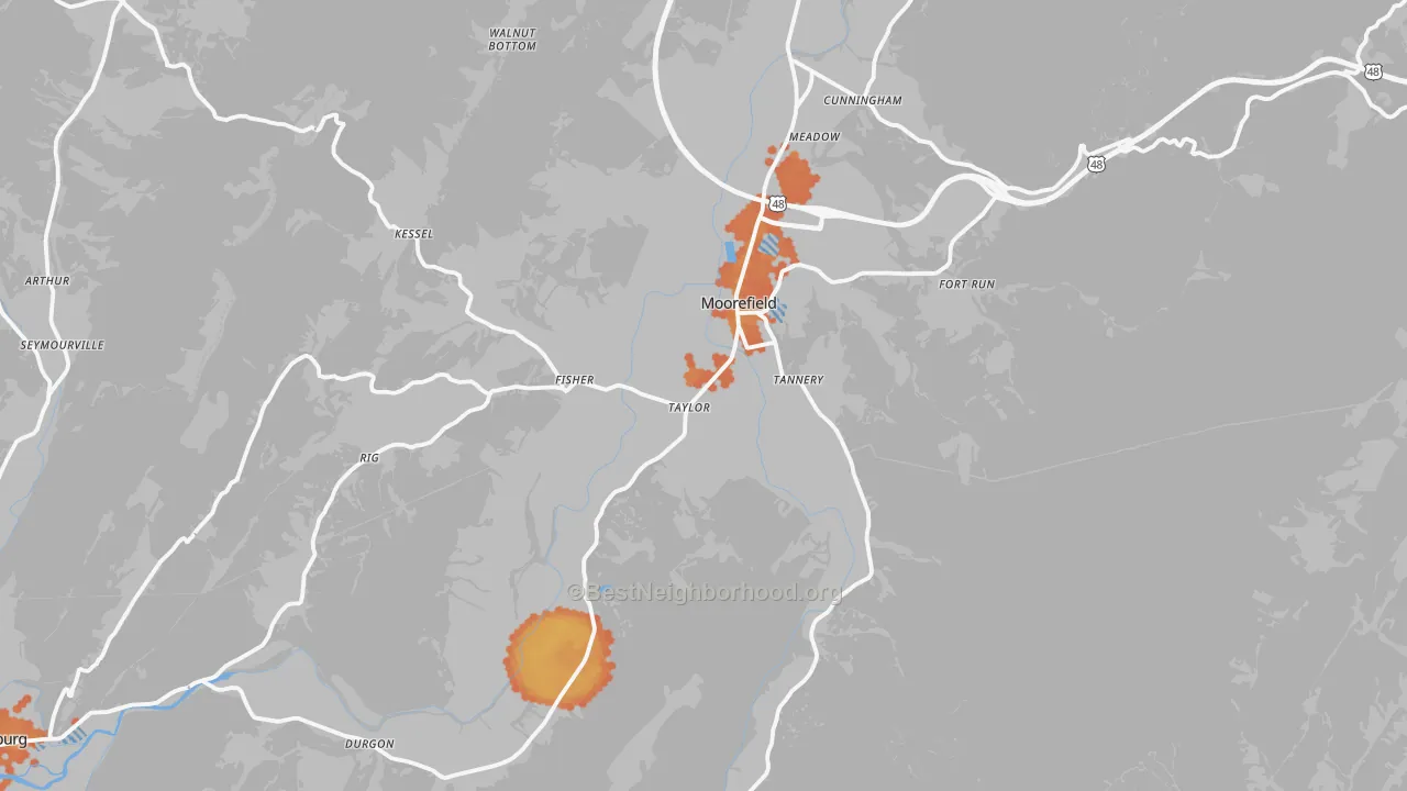 Bike Grade map of Moorefield, WV