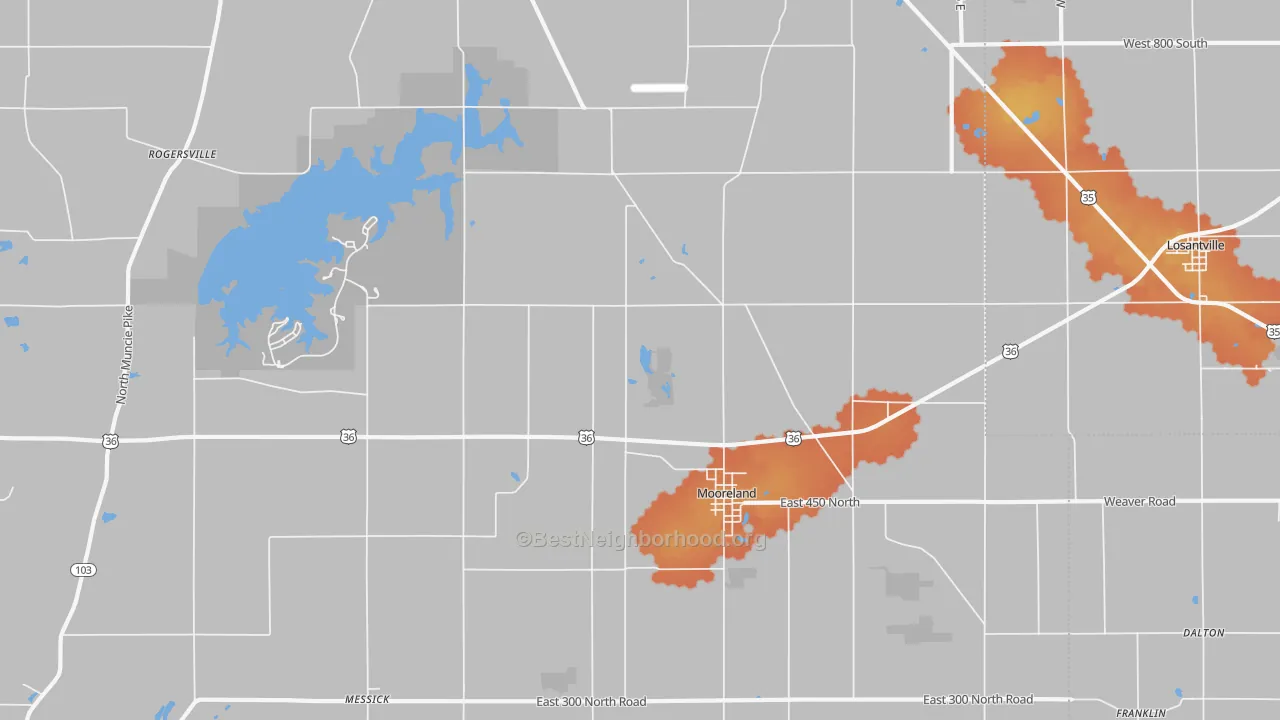 Bike Grade map of Mooreland, IN