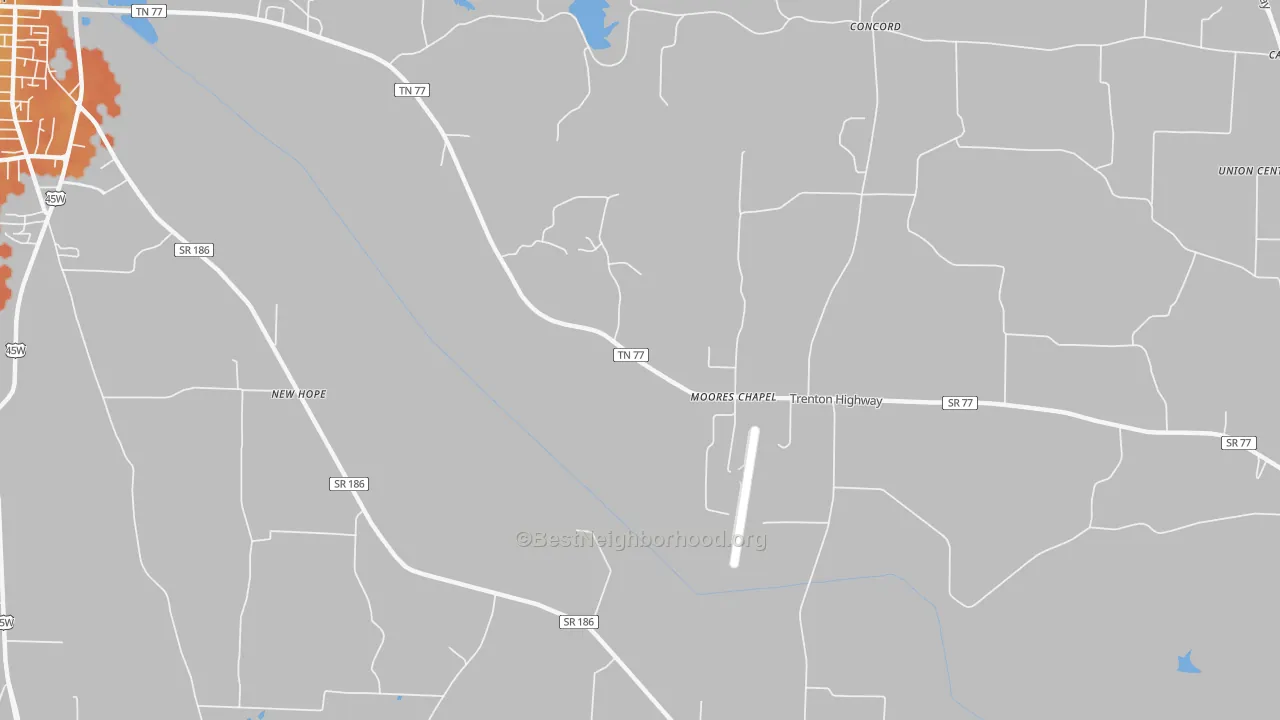 Bike Grade map of Moores Chapel, TN